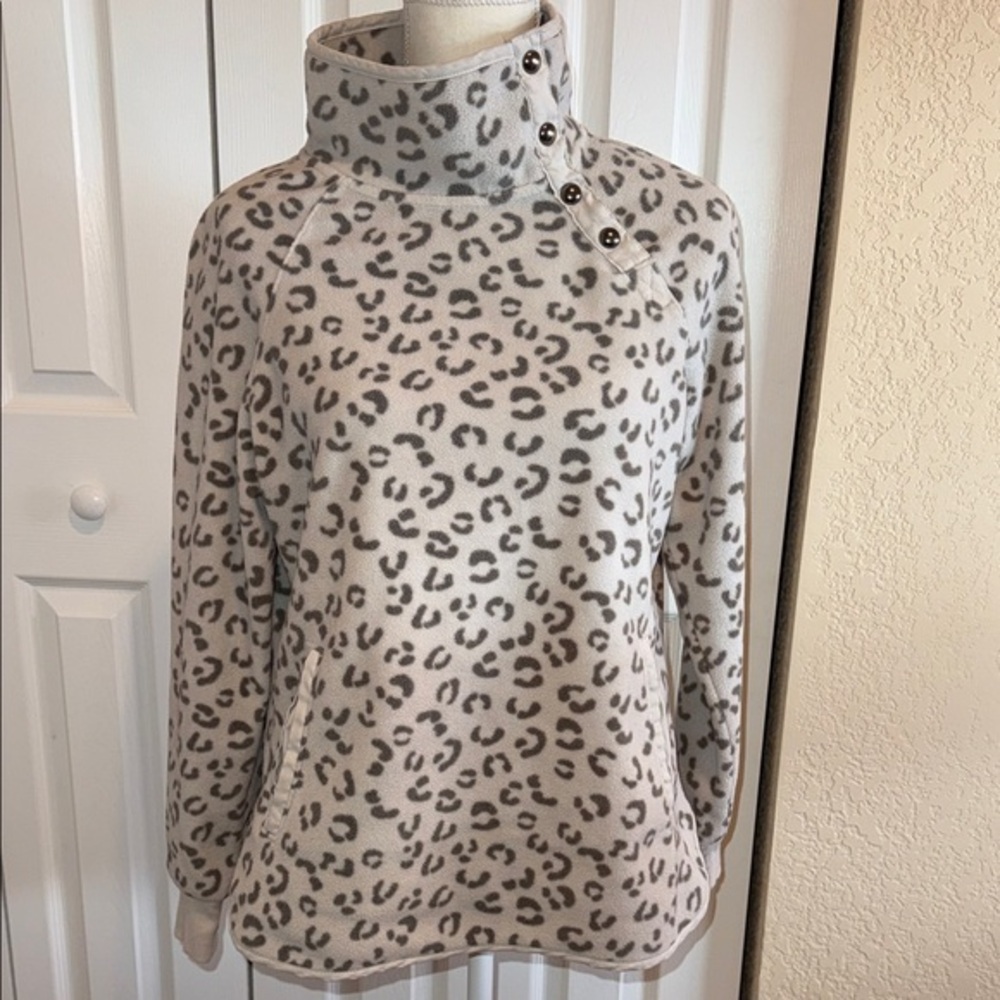 GreenTea Gray Leopard Cowl Neck Sweater